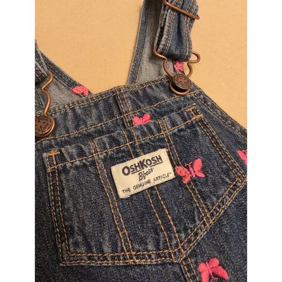 OshKosh B'gosh Rolled Embroidered Butterfly Denim Shortall 24 Months 100% Cotton - Picture 5 of 7